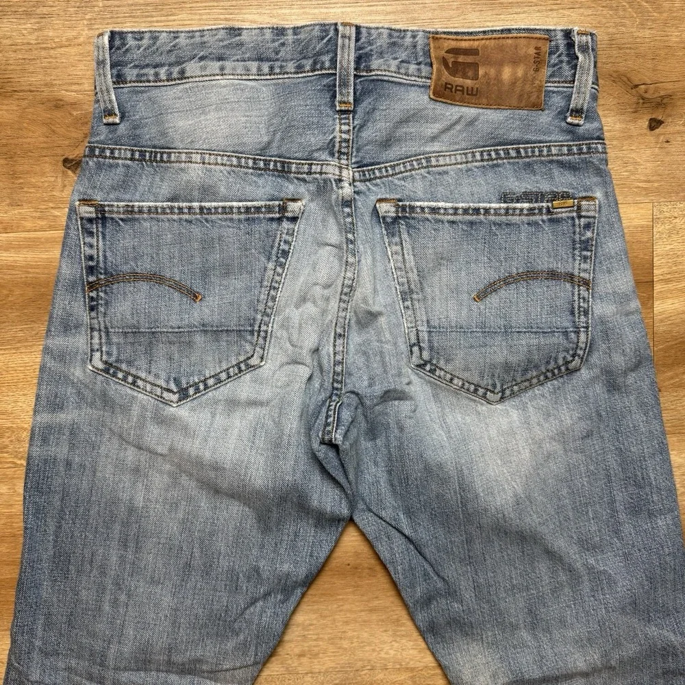 G-Star Raw 3301 Tapered Jeans Mens 27x30 Light Blue Distressed‎ Button Fly Pants